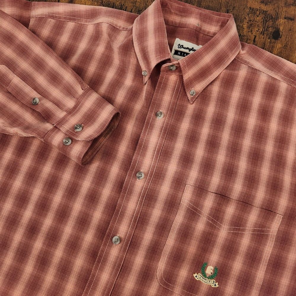 Wrangler Riata Mens Button Down Shirt Size‎ Medium Red Plaid Long Sleeve Western